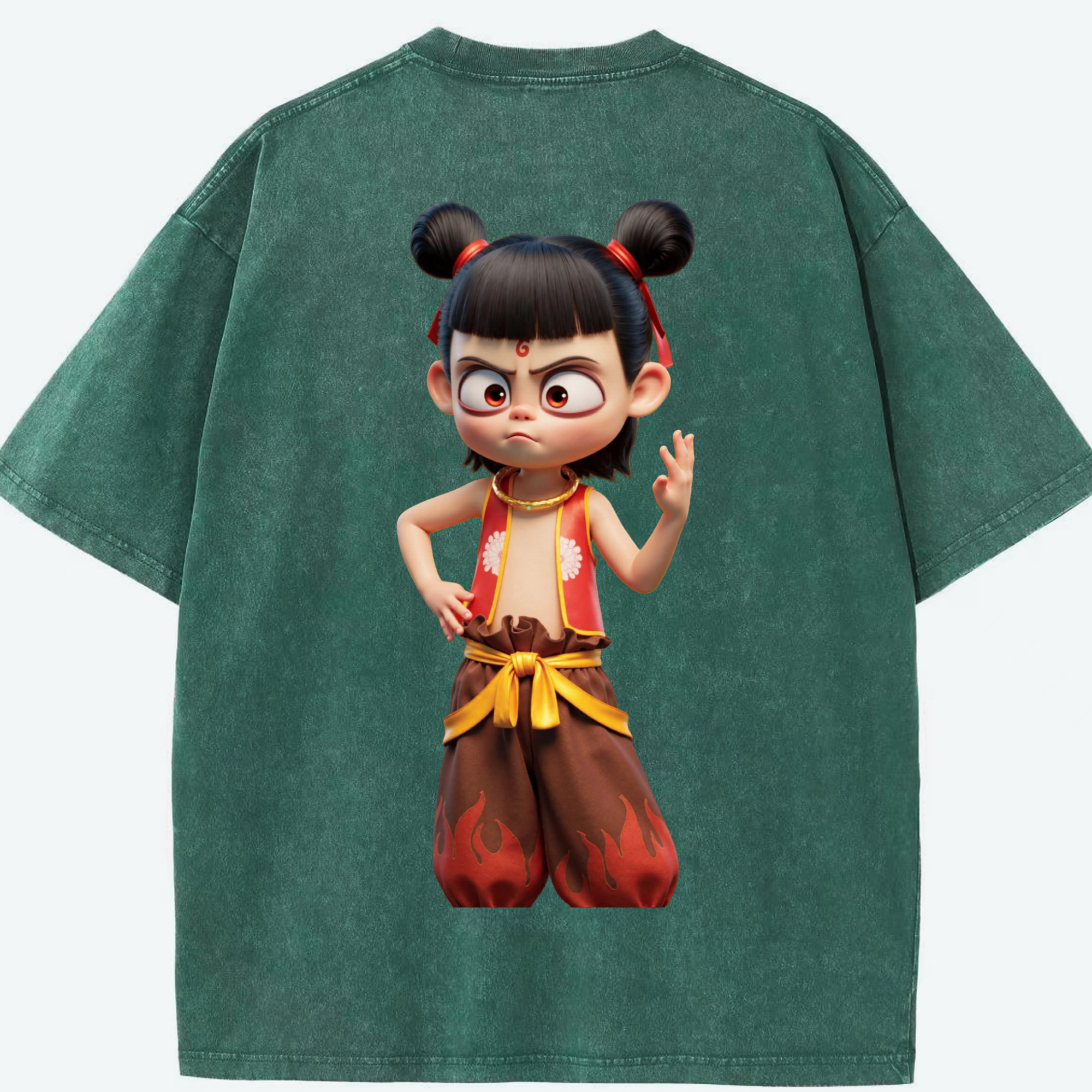 （画像用） Ne Zha 2 ナタ 魔童の大暴れ 綿100% ヴィンテージ風 半袖Tシャツ（背面プリント）